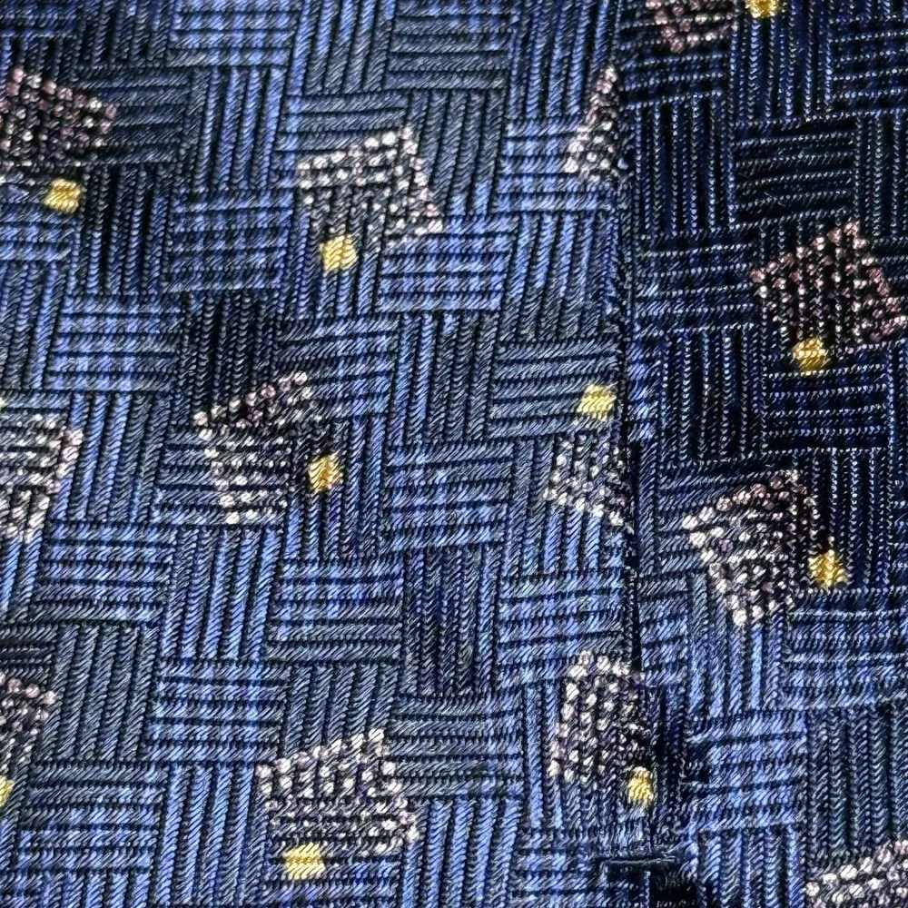 Christian Giorgiou Mens Navy Blue Grid Square Medallion Polyester Tie